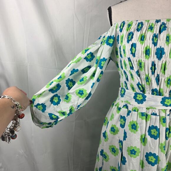 Beulah Style Maxi Dress Women One Size White Blue Green Floral Off Shoulder Boho - Picture 5 of 11